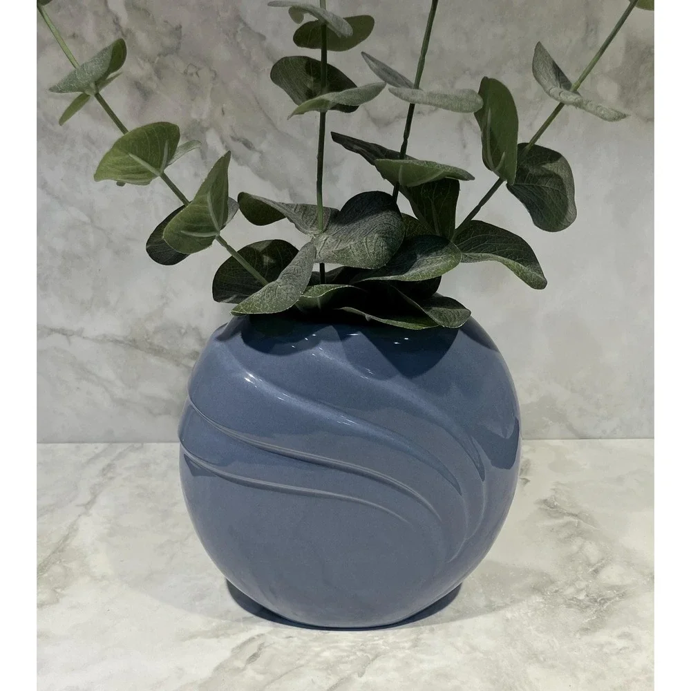 Vtg Haeger 1980s Art Deco Revival Pleated Draped Circular Ceramic Vase 7.5